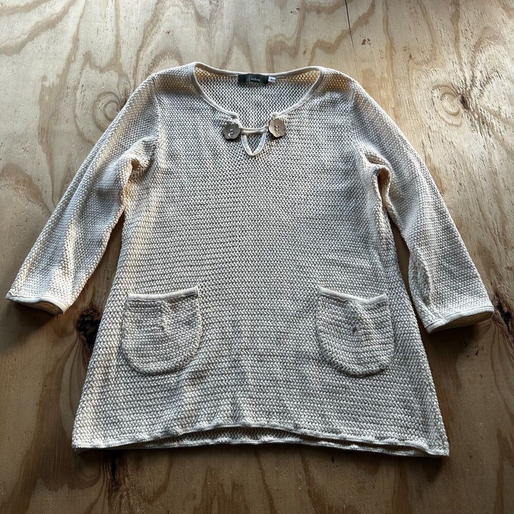 Vintage Willow Cream Cotton Open Knit Tunic Sweater - L